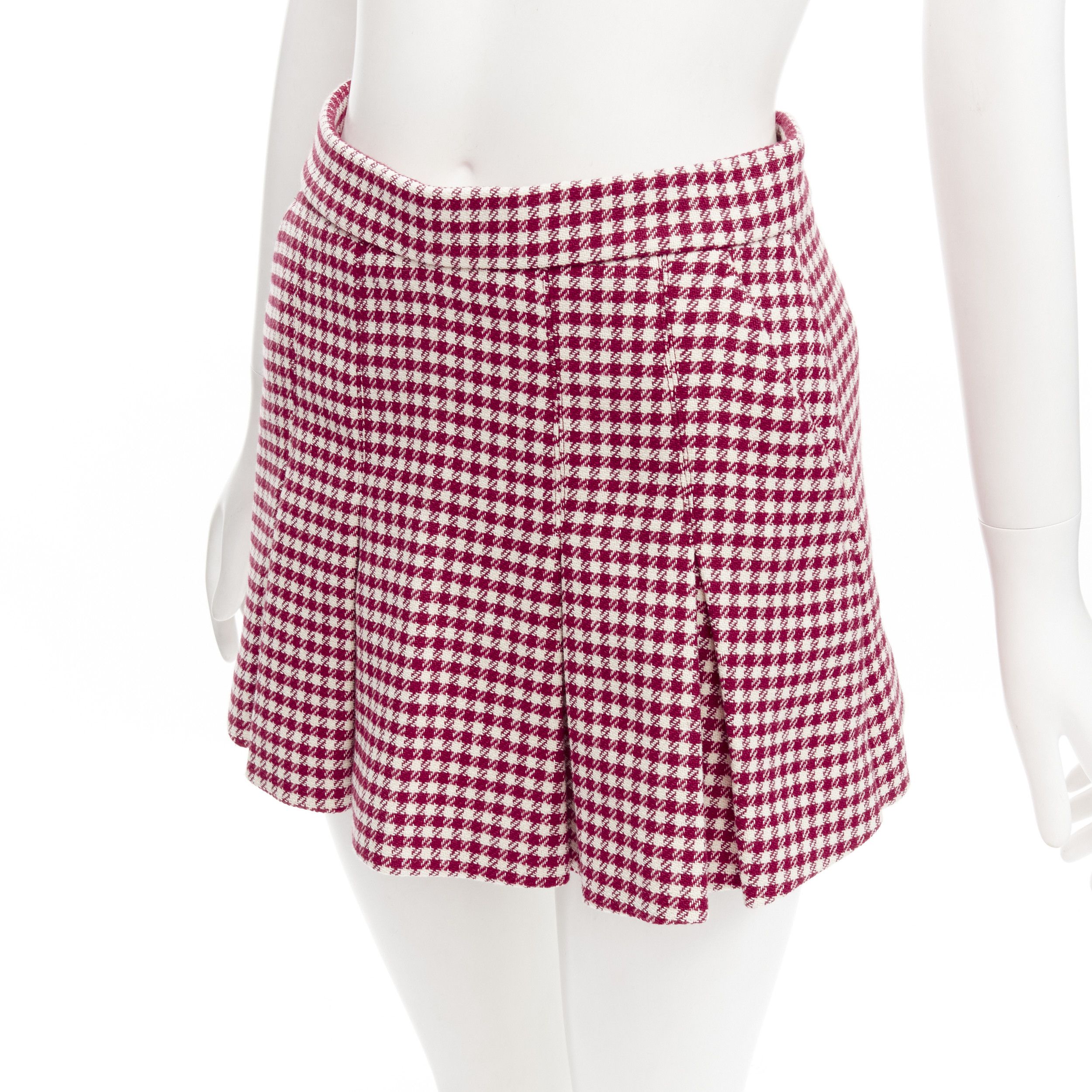 RED Valentino RED VALENTINO red white wool blend gingham pleated high waist skorts IT36 XXS Size 25" / US 0 / IT 36 - 2 Thumbnail