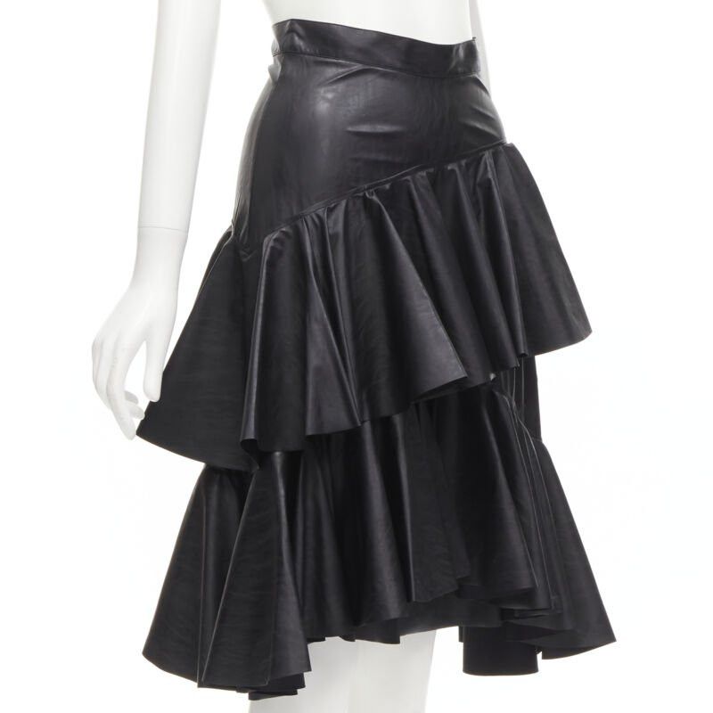 Philosophy di Lorenzo Serafini PHILOSOPHY DI LORENZO SERAFINI black faux leather asymmetric tier skirt IT38 XS Size 26" / US 2 / IT 38 - 3 Thumbnail