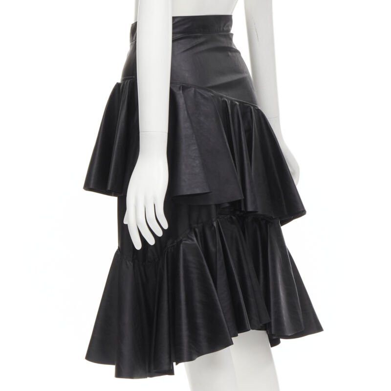 Philosophy di Lorenzo Serafini PHILOSOPHY DI LORENZO SERAFINI black faux leather asymmetric tier skirt IT38 XS Size 26" / US 2 / IT 38 - 6 Thumbnail