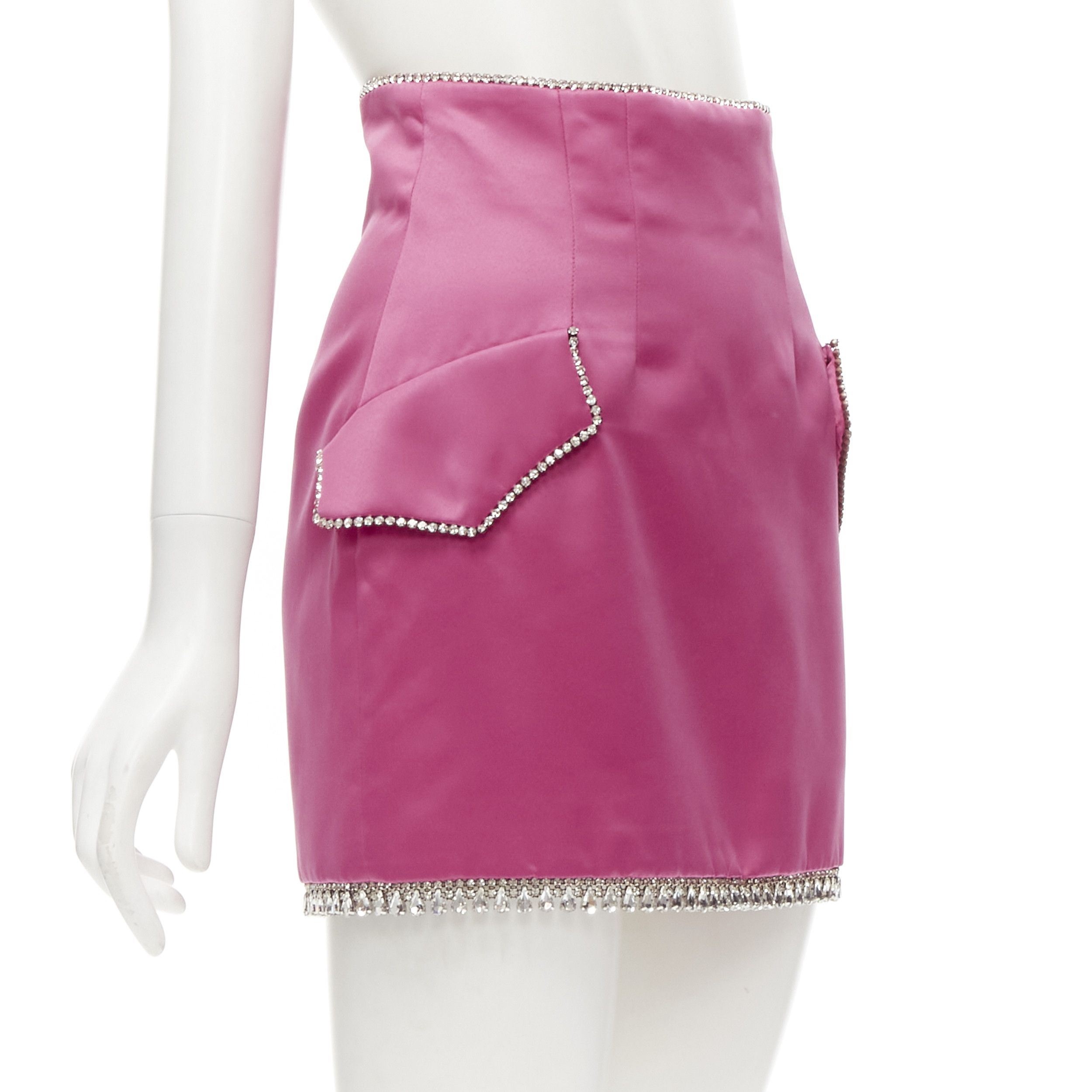 Other GIUSEPPE DI MORABITO pink satin bling crystal rhinestone mini skirt IT38 XS Size 26" / US 2 / IT 38 - 3 Thumbnail