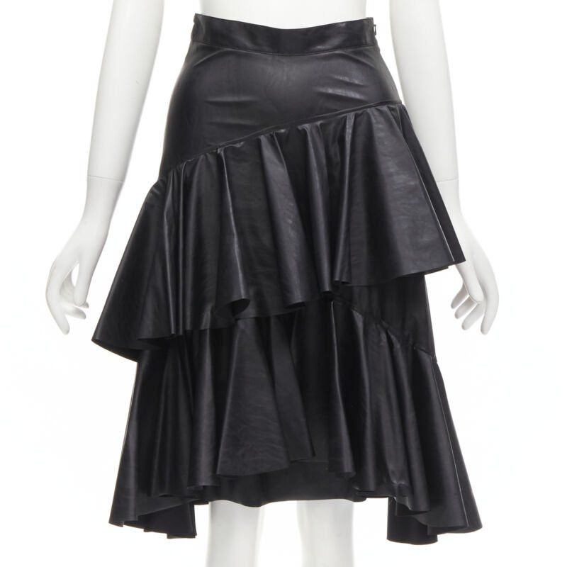 Philosophy di Lorenzo Serafini PHILOSOPHY DI LORENZO SERAFINI black faux leather asymmetric tier skirt IT38 XS Size 26" / US 2 / IT 38 - 5 Thumbnail