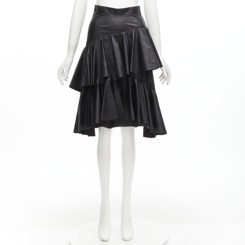 Philosophy di Lorenzo Serafini PHILOSOPHY DI LORENZO SERAFINI black faux leather asymmetric tier skirt IT38 XS Size 26" / US 2 / IT 38 - 9 Thumbnail