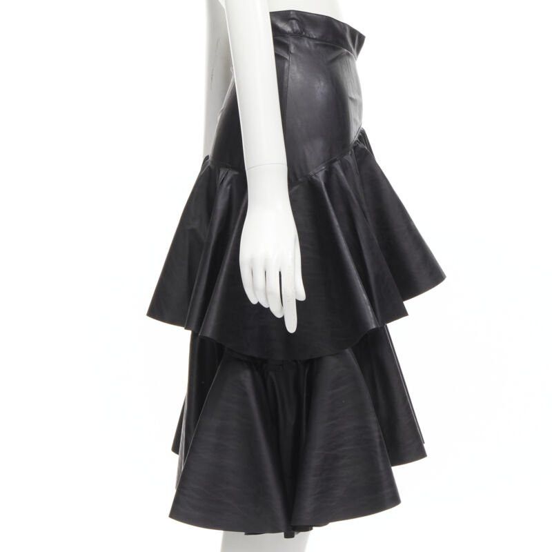 Philosophy di Lorenzo Serafini PHILOSOPHY DI LORENZO SERAFINI black faux leather asymmetric tier skirt IT38 XS Size 26" / US 2 / IT 38 - 4 Thumbnail