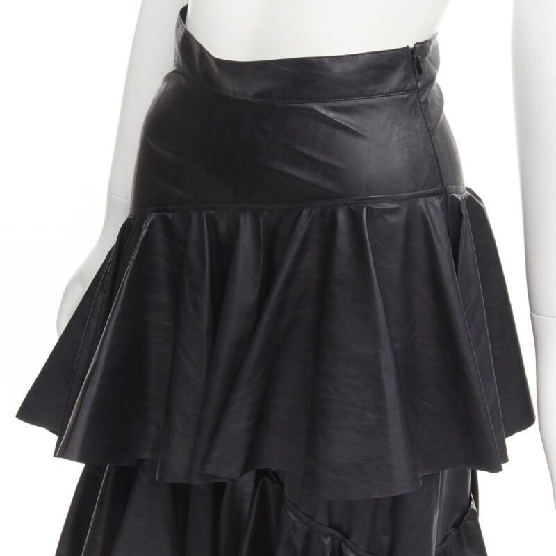 Philosophy di Lorenzo Serafini PHILOSOPHY DI LORENZO SERAFINI black faux leather asymmetric tier skirt IT38 XS Size 26" / US 2 / IT 38 - 7 Thumbnail