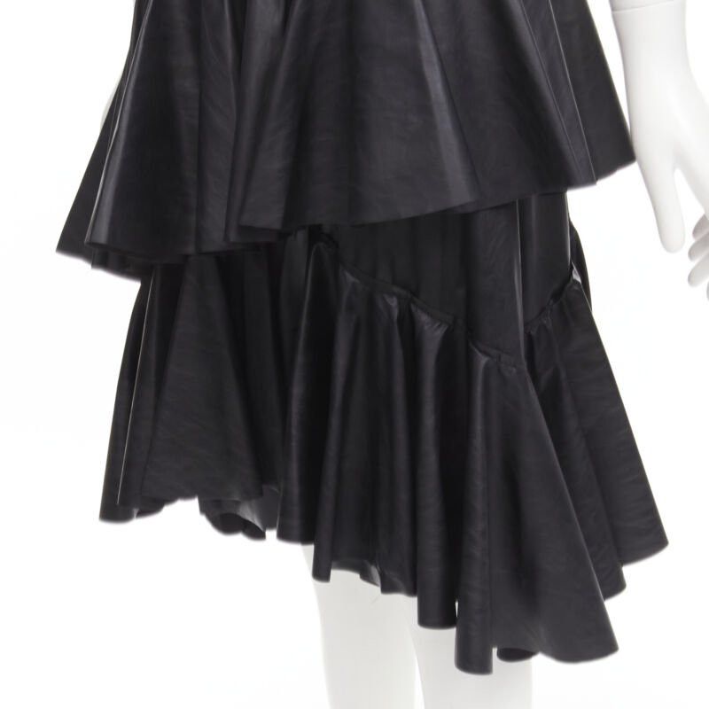 Philosophy di Lorenzo Serafini PHILOSOPHY DI LORENZO SERAFINI black faux leather asymmetric tier skirt IT38 XS Size 26" / US 2 / IT 38 - 2 Thumbnail