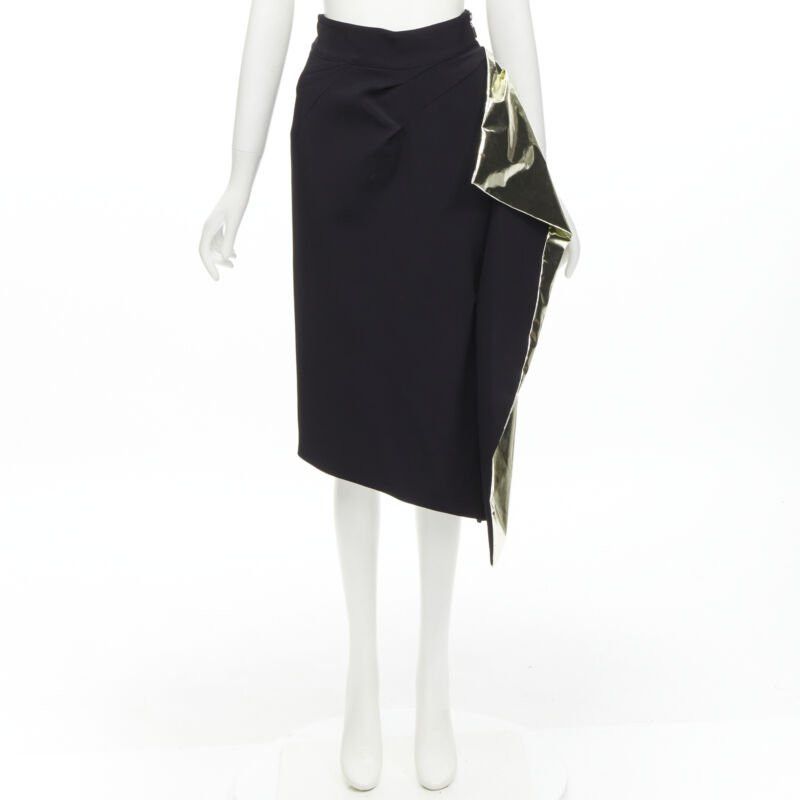 Maticevski MATICEVSKI Alkali gold foil pleated 3D drape high waisted midi skirt AUS10 S Size 28" / US 6 / IT 42 - 10 Thumbnail