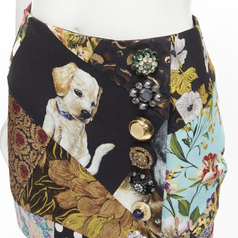 Dolce & Gabbana DOLCE GABBANA black colorful dog patchwork jewel embellished mini skirt IT36 XS Size 25" / US 0 / IT 36 - 2 Thumbnail