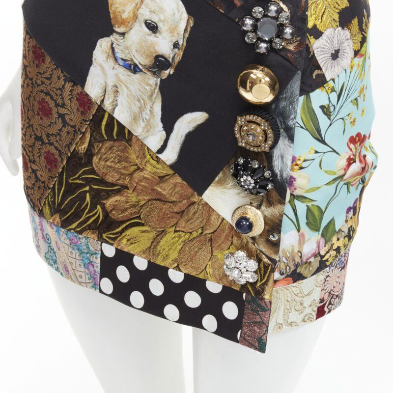 Dolce & Gabbana DOLCE GABBANA black colorful dog patchwork jewel embellished mini skirt IT36 XS Size 25" / US 0 / IT 36 - 7 Thumbnail