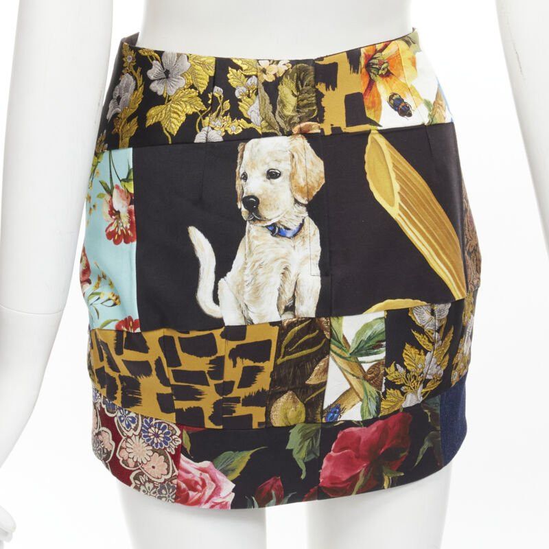 Dolce & Gabbana DOLCE GABBANA black colorful dog patchwork jewel embellished mini skirt IT36 XS Size 25" / US 0 / IT 36 - 8 Thumbnail