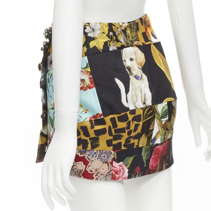 Dolce & Gabbana DOLCE GABBANA black colorful dog patchwork jewel embellished mini skirt IT36 XS Size 25" / US 0 / IT 36 - 6 Thumbnail