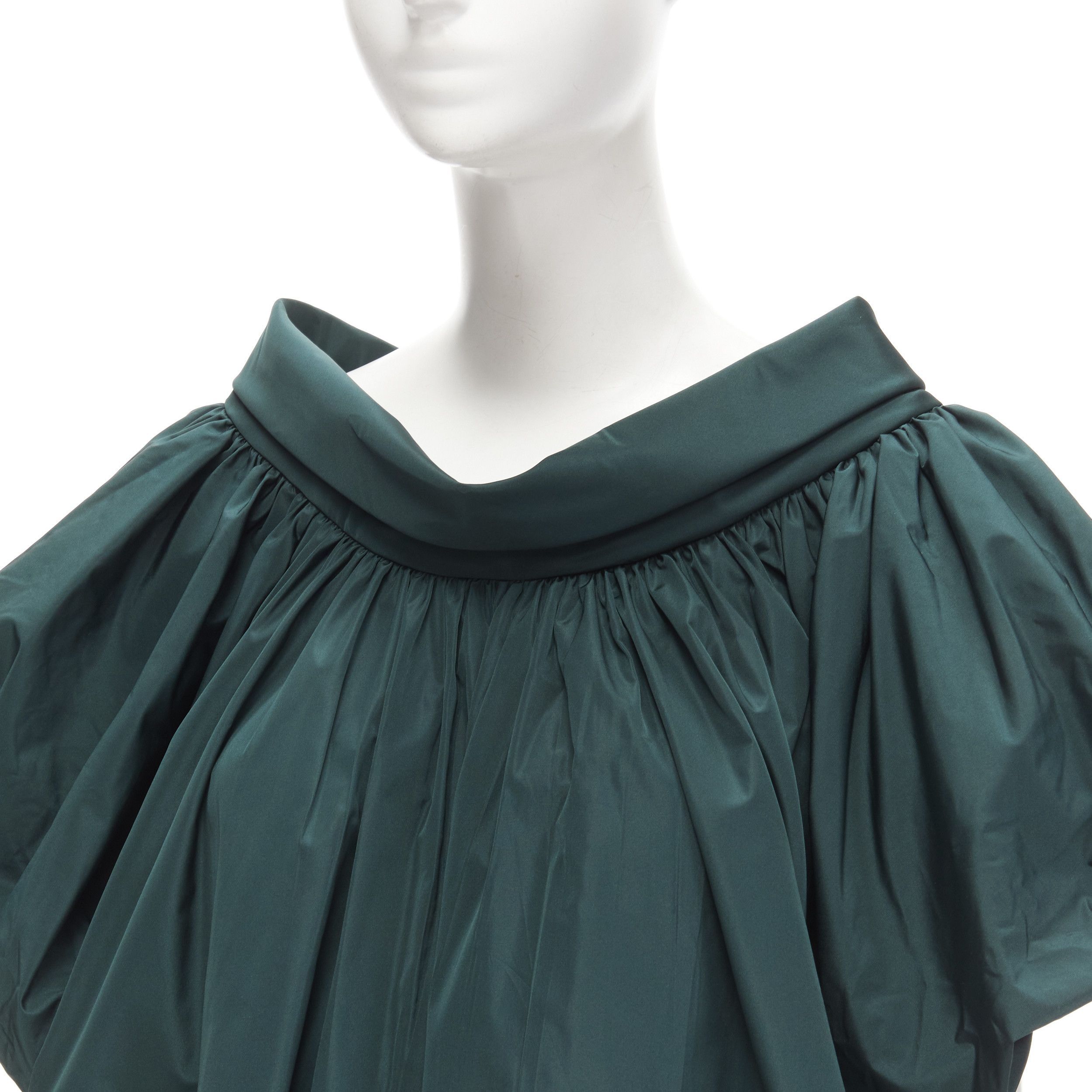 Alexander McQueen ALEXANDER MCQUEEN dark green puff sleeve bateau high collar flare top IT38 XS Size XS / US 0-2 / IT 36-38 - 6 Thumbnail