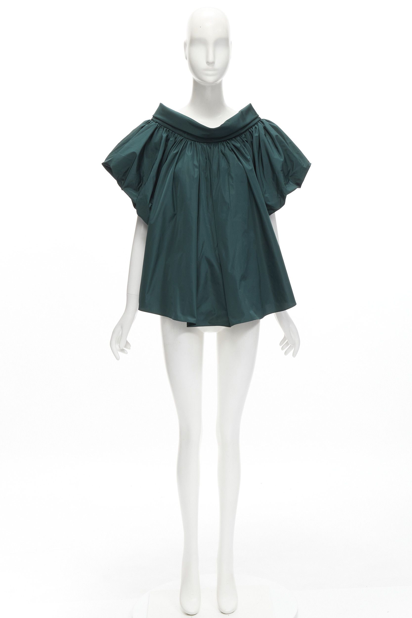 Alexander McQueen ALEXANDER MCQUEEN dark green puff sleeve bateau high collar flare top IT38 XS Size XS / US 0-2 / IT 36-38 - 10 Thumbnail