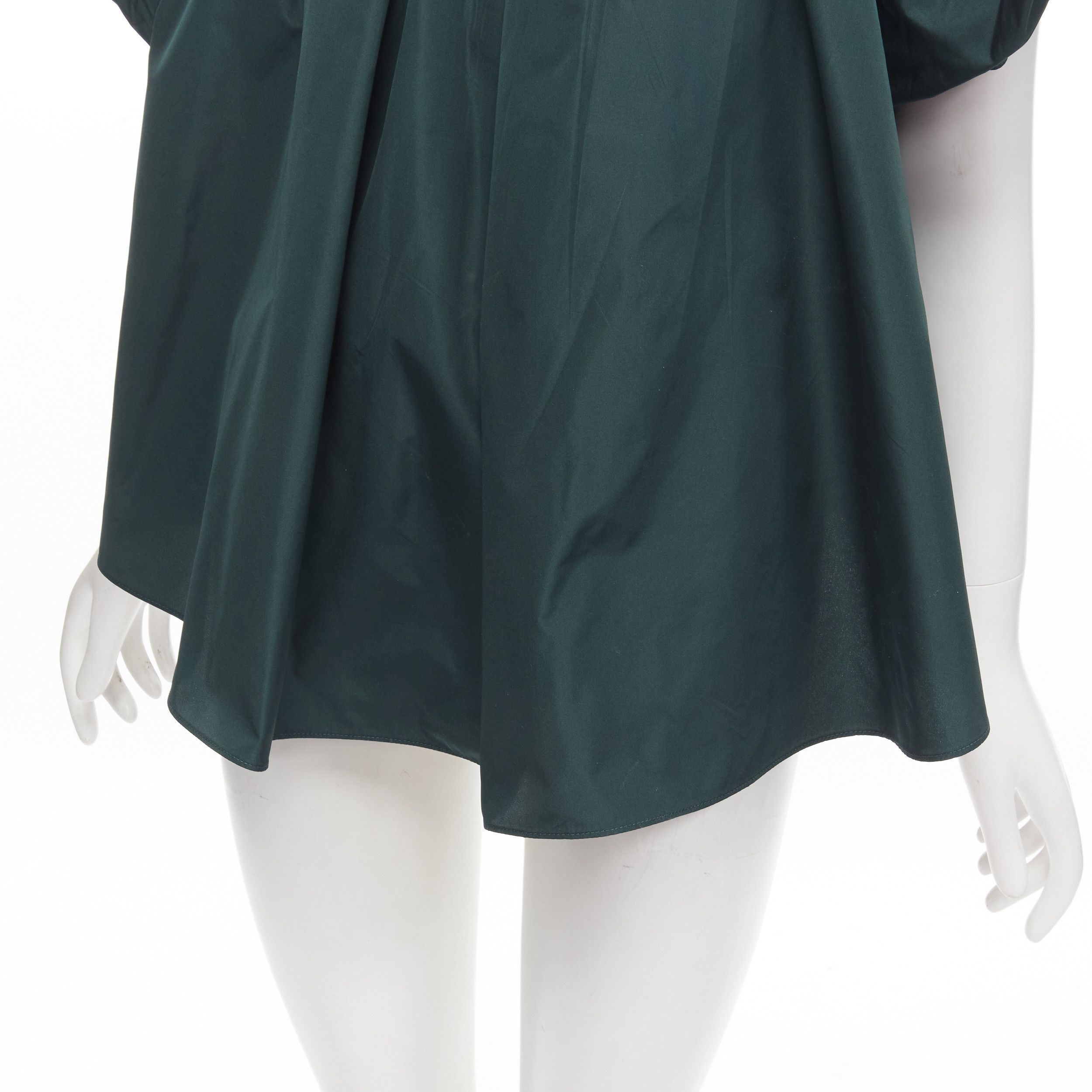 Alexander McQueen ALEXANDER MCQUEEN dark green puff sleeve bateau high collar flare top IT38 XS Size XS / US 0-2 / IT 36-38 - 7 Thumbnail