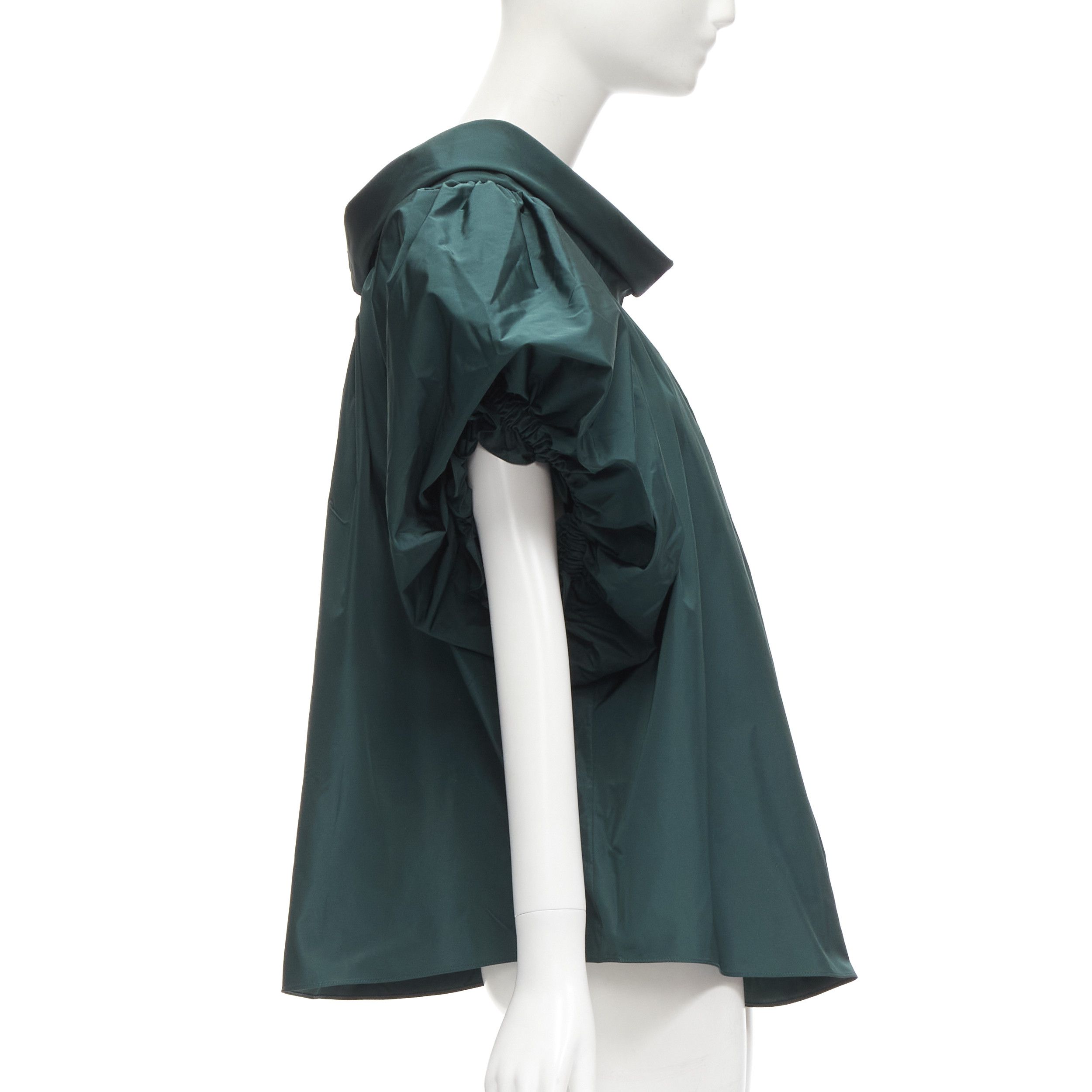 Alexander McQueen ALEXANDER MCQUEEN dark green puff sleeve bateau high collar flare top IT38 XS Size XS / US 0-2 / IT 36-38 - 3 Thumbnail