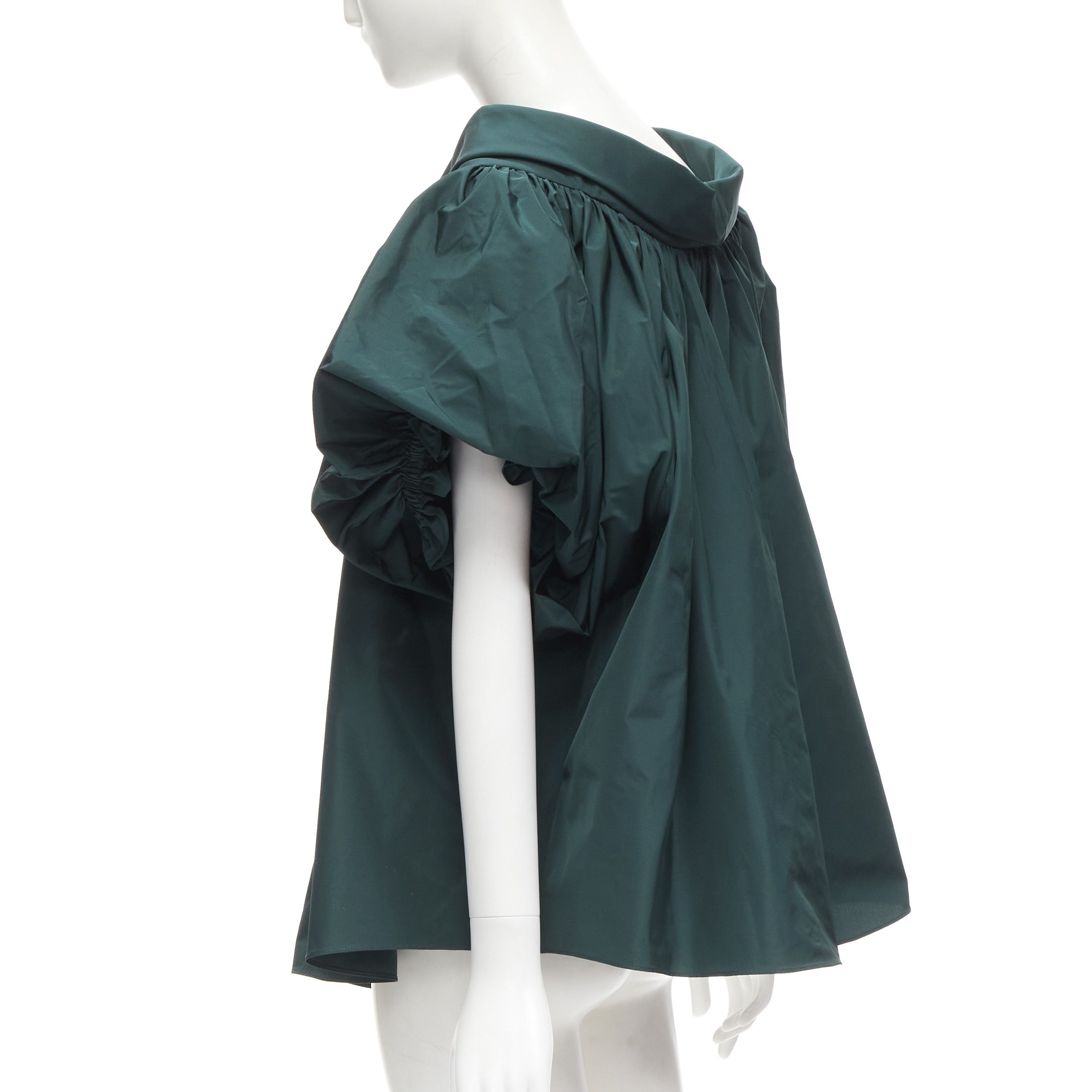 Alexander McQueen ALEXANDER MCQUEEN dark green puff sleeve bateau high collar flare top IT38 XS Size XS / US 0-2 / IT 36-38 - 5 Thumbnail