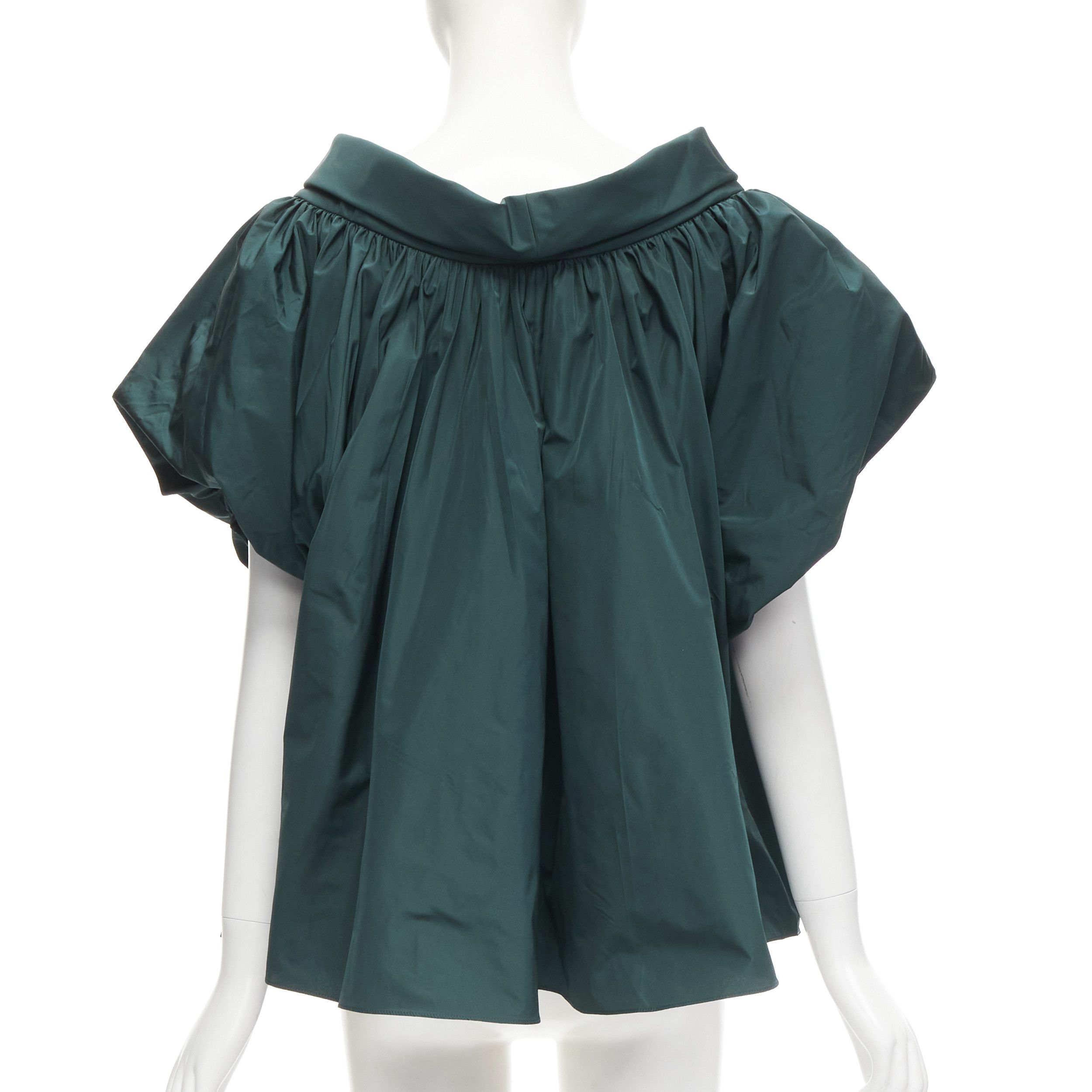 Alexander McQueen ALEXANDER MCQUEEN dark green puff sleeve bateau high collar flare top IT38 XS Size XS / US 0-2 / IT 36-38 - 4 Thumbnail