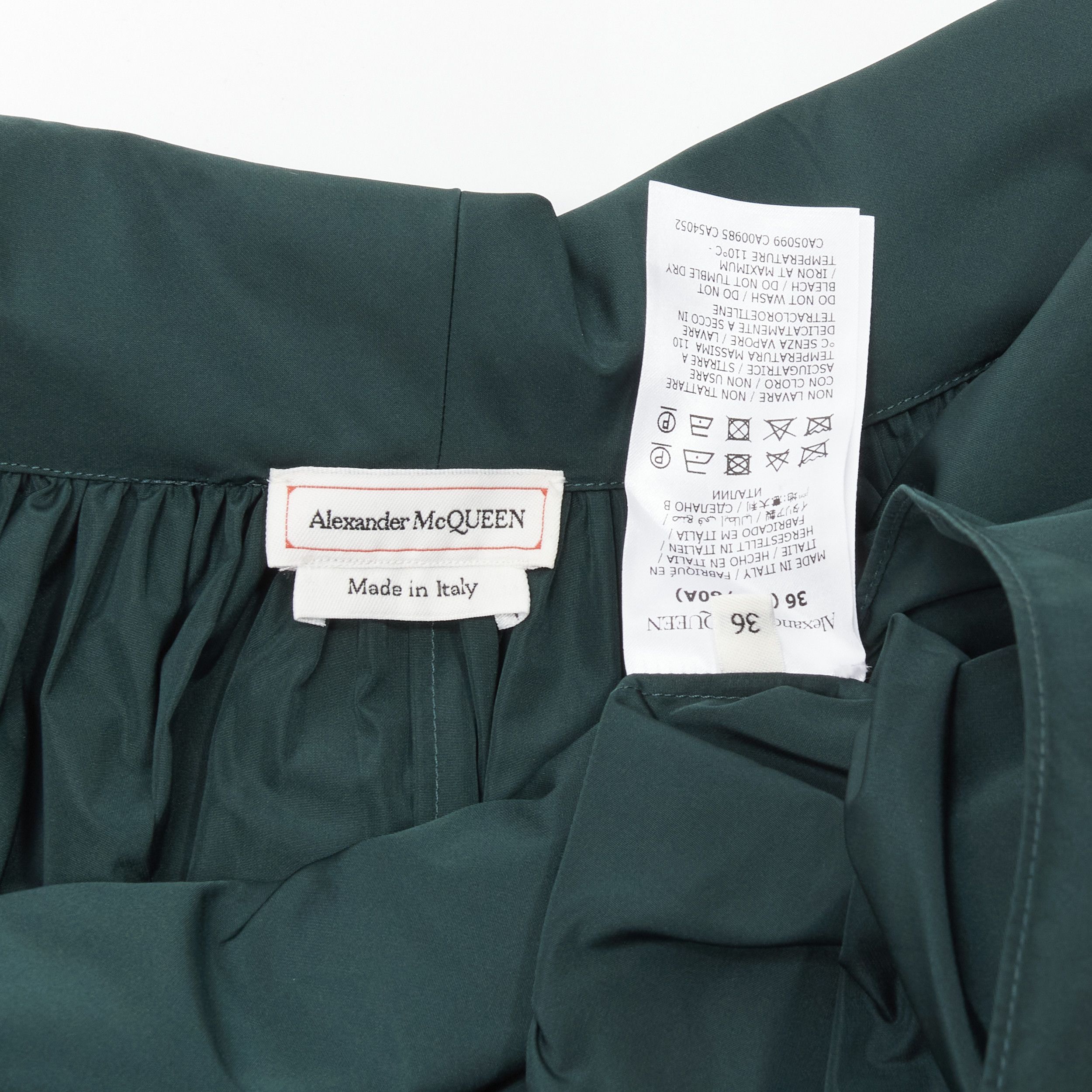 Alexander McQueen ALEXANDER MCQUEEN dark green puff sleeve bateau high collar flare top IT38 XS Size XS / US 0-2 / IT 36-38 - 9 Thumbnail