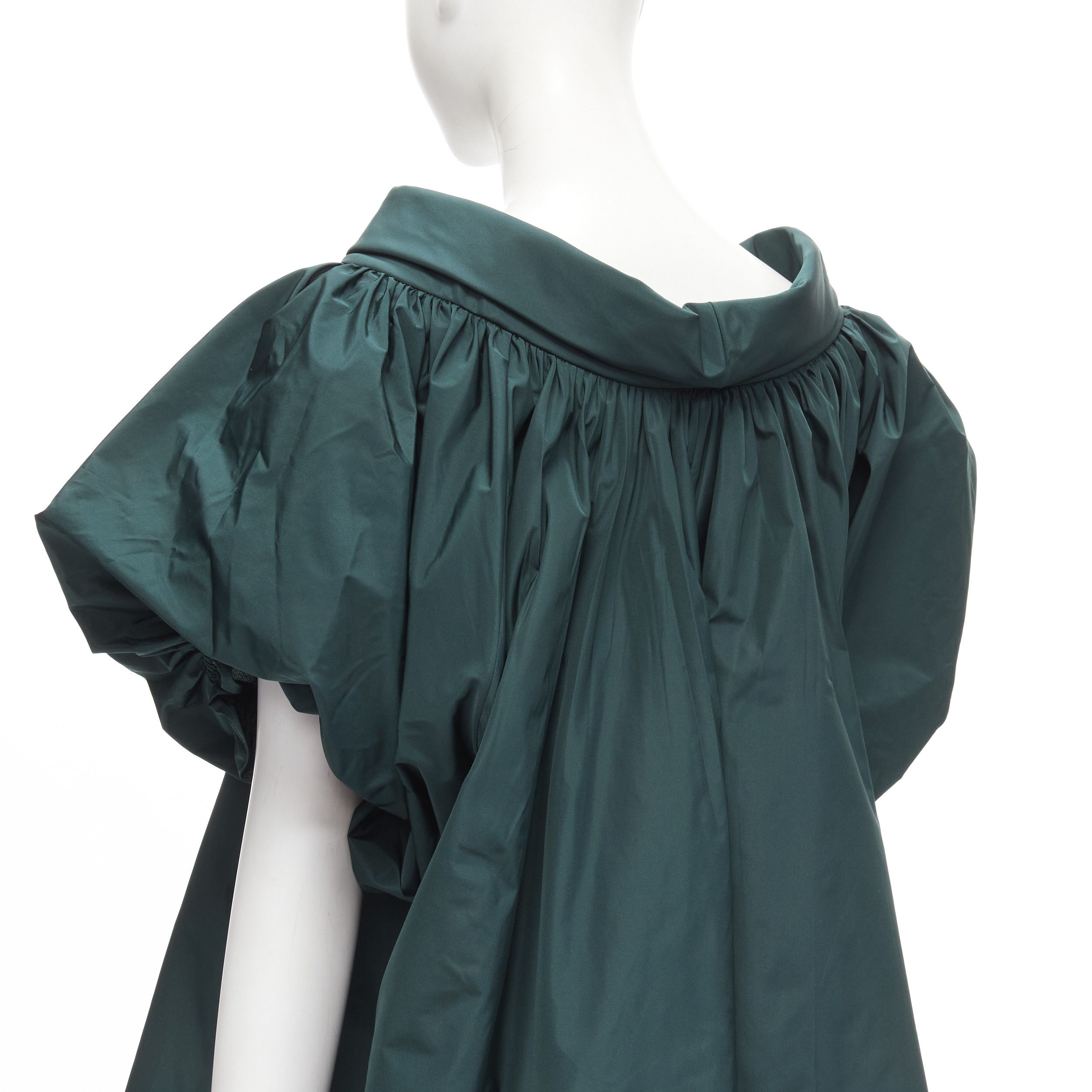 Alexander McQueen ALEXANDER MCQUEEN dark green puff sleeve bateau high collar flare top IT38 XS Size XS / US 0-2 / IT 36-38 - 8 Thumbnail