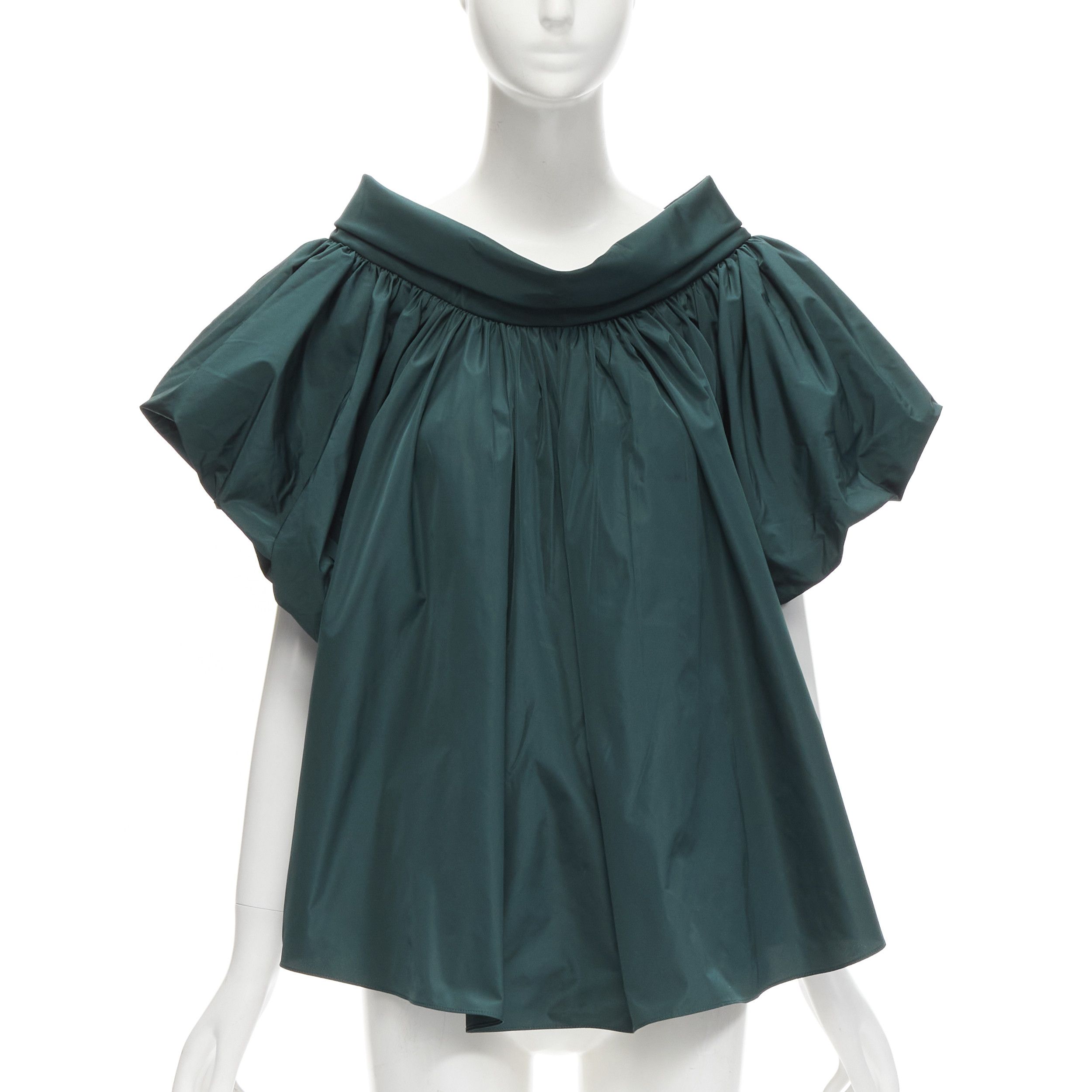 Alexander McQueen ALEXANDER MCQUEEN dark green puff sleeve bateau high collar flare top IT38 XS Size XS / US 0-2 / IT 36-38 - 2 Thumbnail