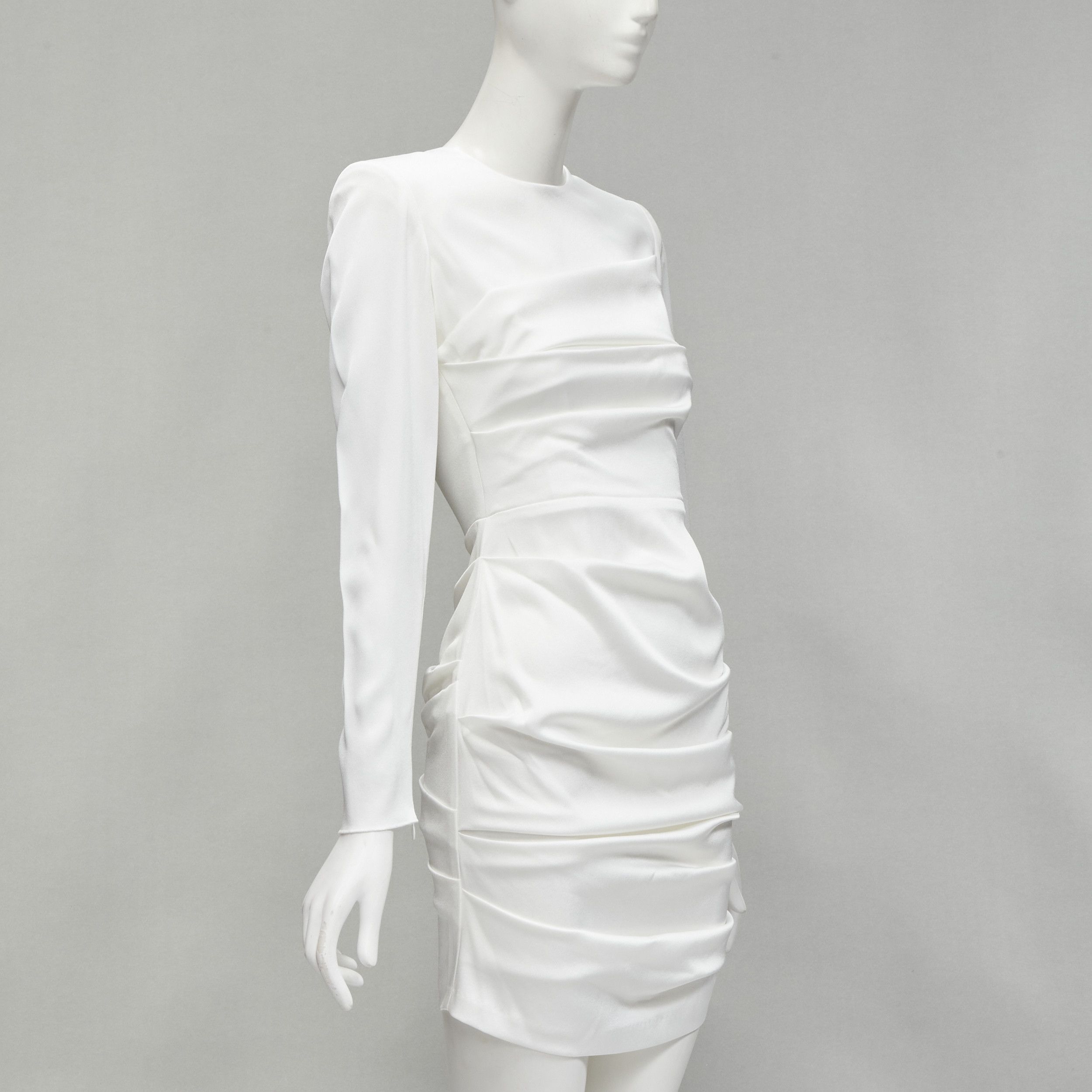 Alex Perry ALEX PERRY Blaze white ruched satin back zip mini cocktail dress UK6 XS Size XS / US 0-2 / IT 36-38 - 3 Thumbnail