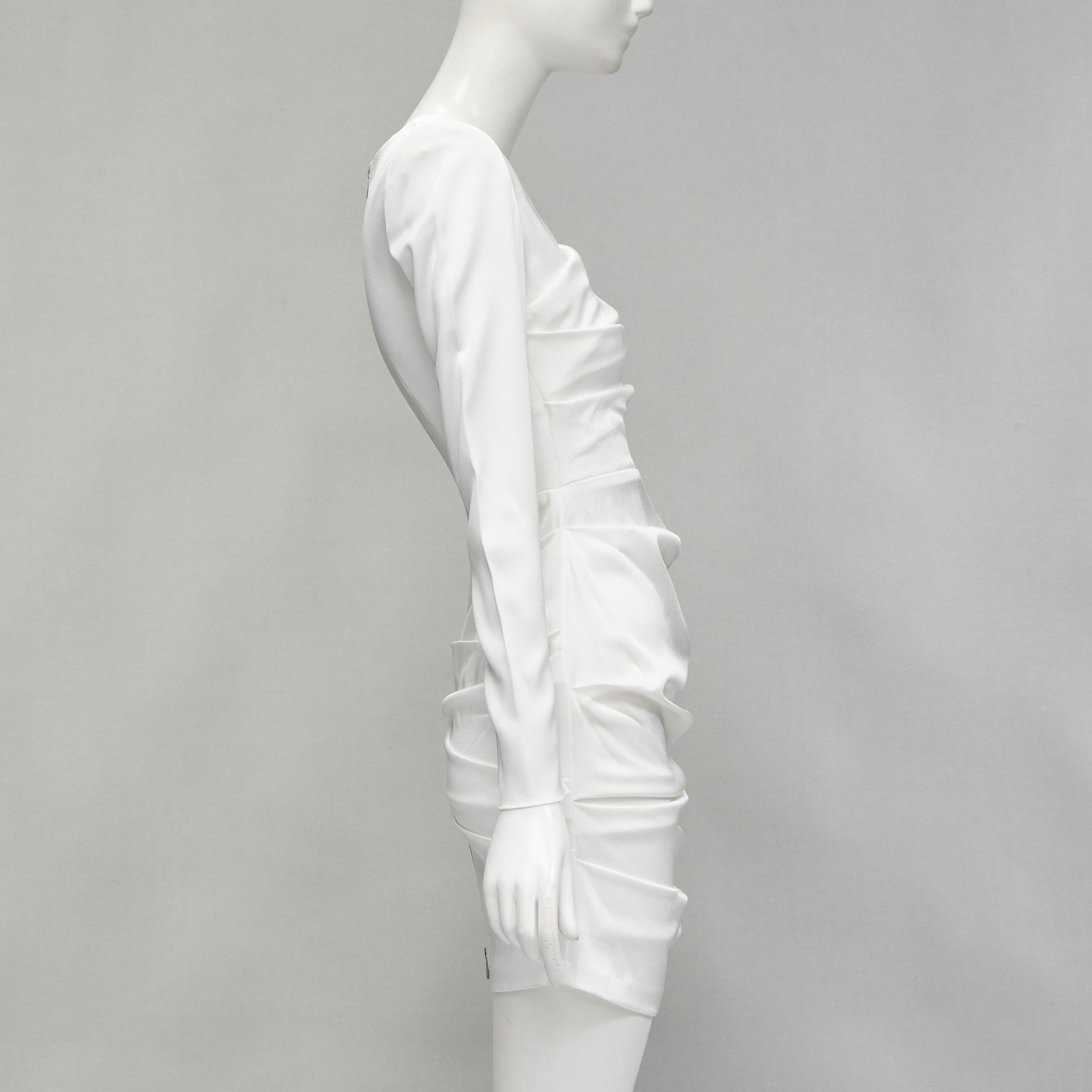 Alex Perry ALEX PERRY Blaze white ruched satin back zip mini cocktail dress UK6 XS Size XS / US 0-2 / IT 36-38 - 4 Thumbnail