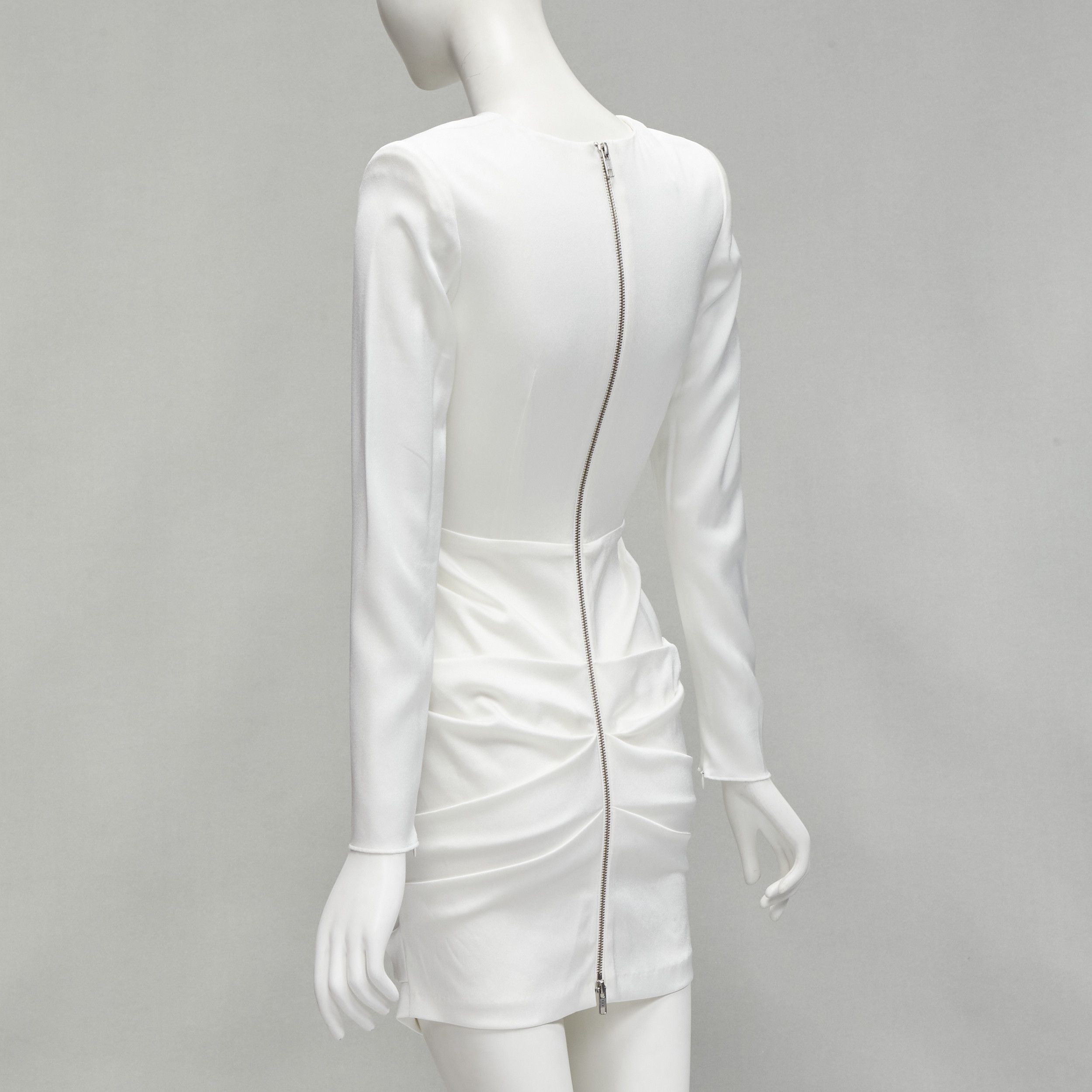 Alex Perry ALEX PERRY Blaze white ruched satin back zip mini cocktail dress UK6 XS Size XS / US 0-2 / IT 36-38 - 6 Thumbnail
