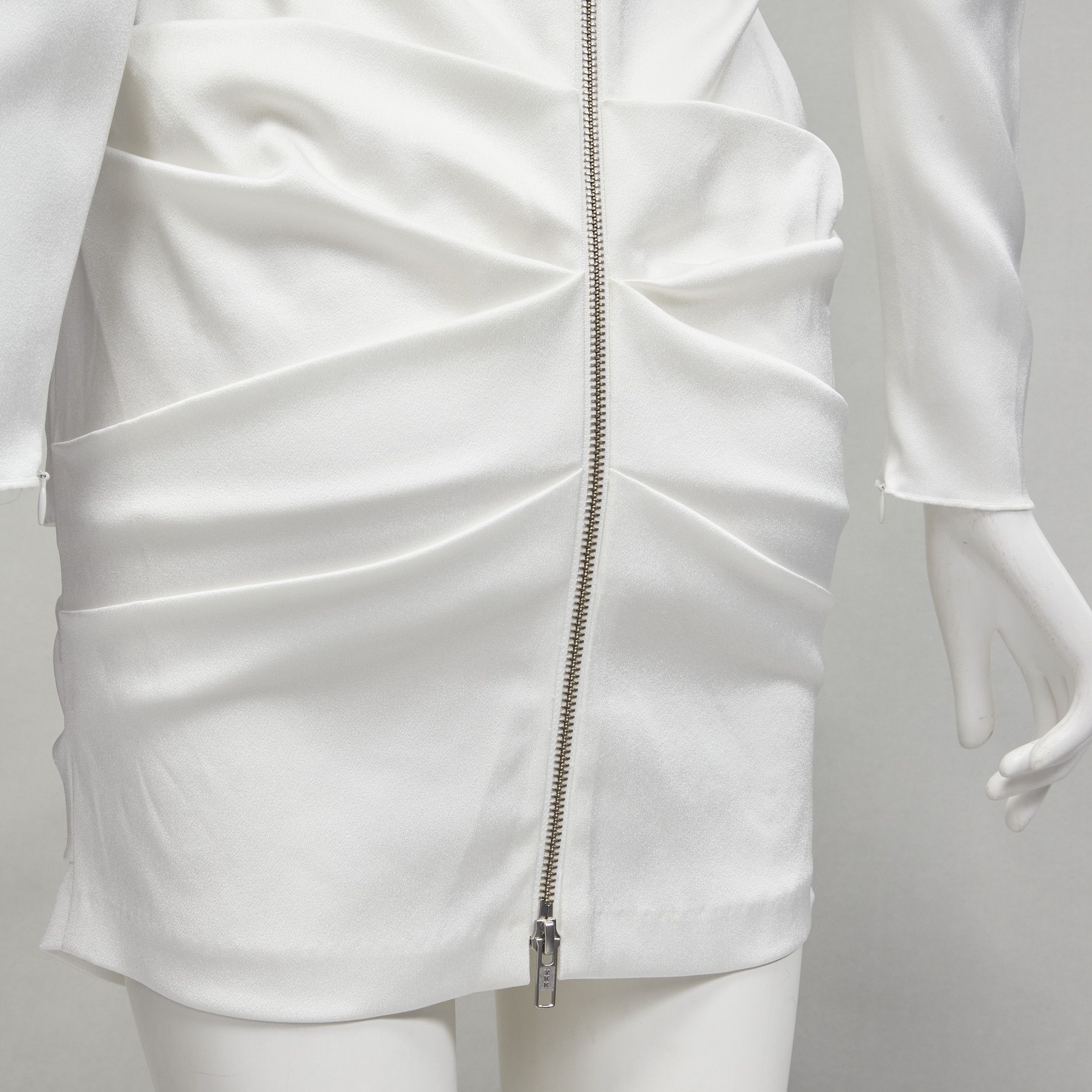 Alex Perry ALEX PERRY Blaze white ruched satin back zip mini cocktail dress UK6 XS Size XS / US 0-2 / IT 36-38 - 8 Thumbnail