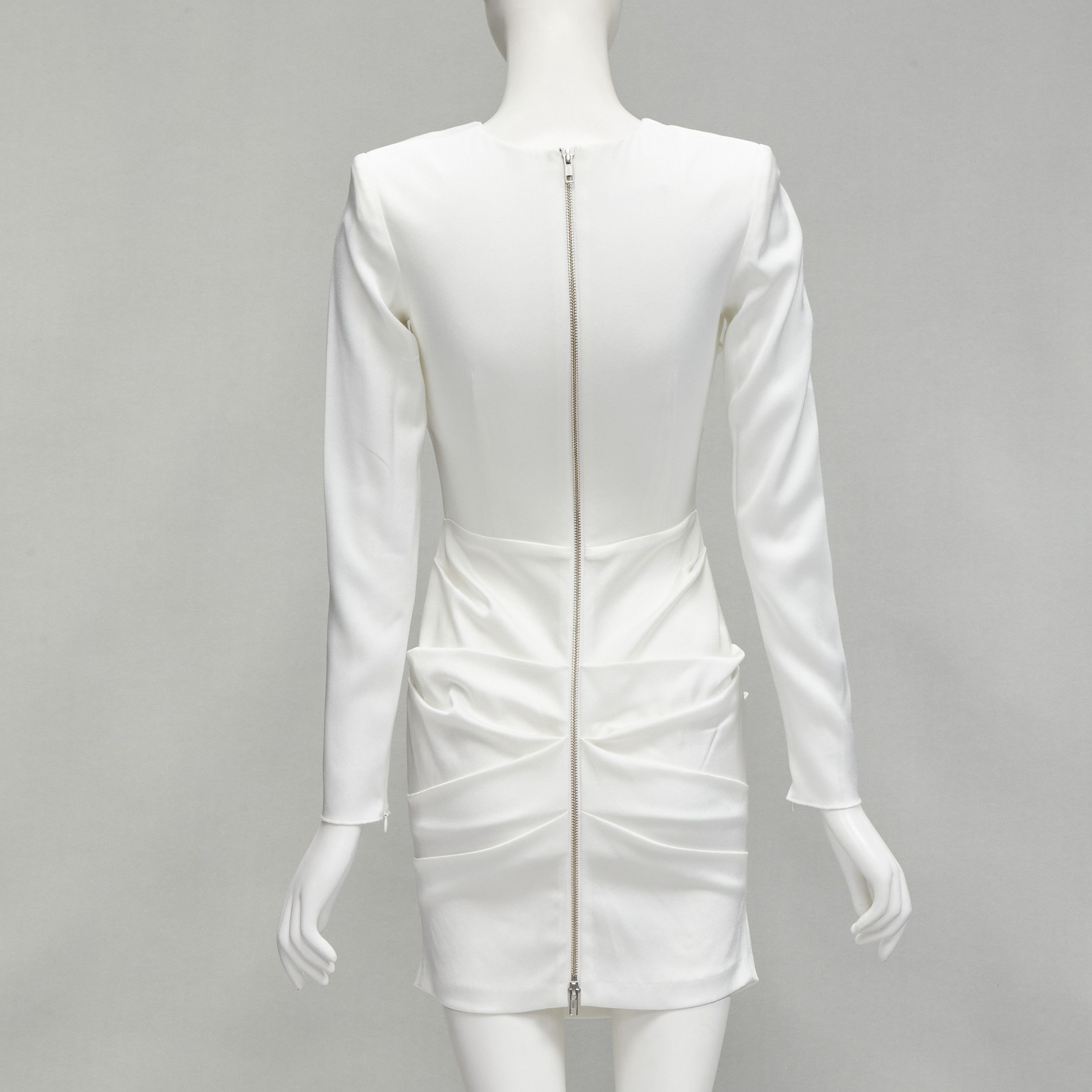 Alex Perry ALEX PERRY Blaze white ruched satin back zip mini cocktail dress UK6 XS Size XS / US 0-2 / IT 36-38 - 5 Thumbnail