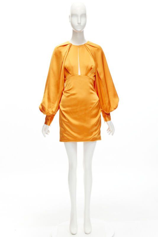 Acler ACLER bright orange silky keyhole draped raglan puff sleeves mini dress US2 XS Size S / US 4 / IT 40 - 10 Thumbnail