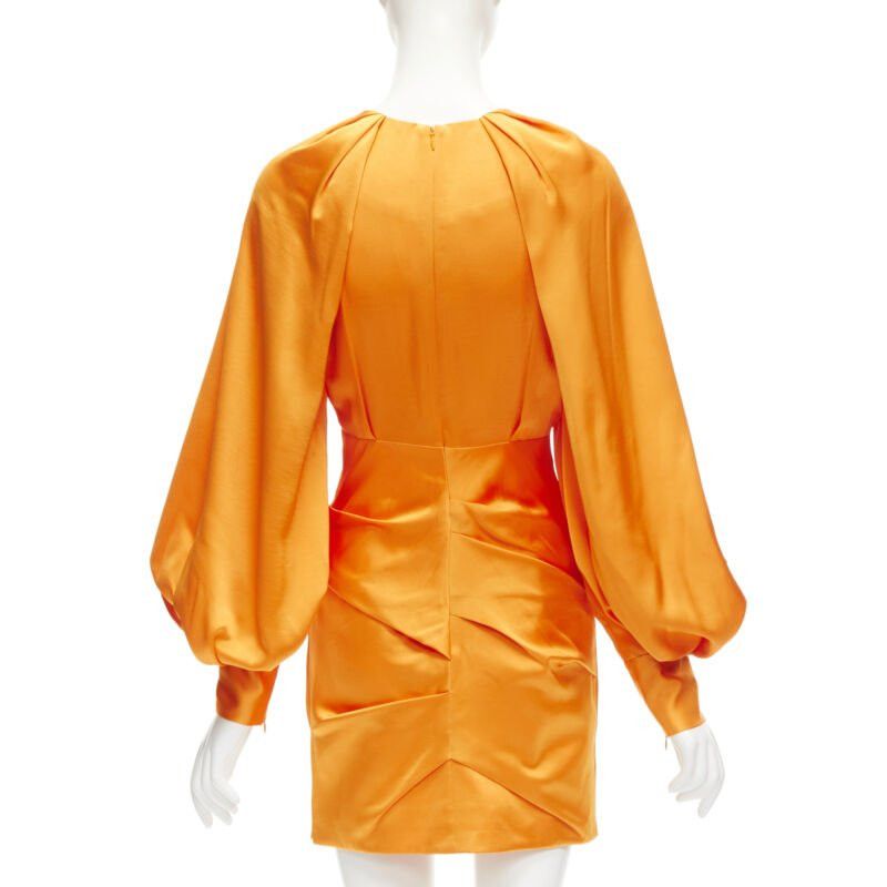 Acler ACLER bright orange silky keyhole draped raglan puff sleeves mini dress US2 XS Size S / US 4 / IT 40 - 5 Thumbnail