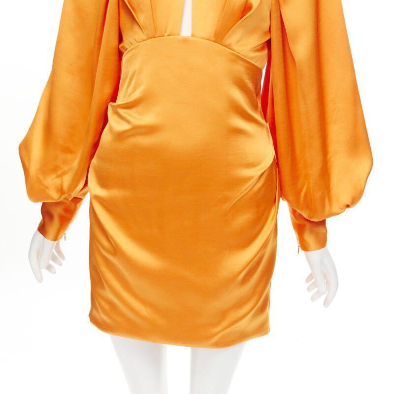 Acler ACLER bright orange silky keyhole draped raglan puff sleeves mini dress US2 XS Size S / US 4 / IT 40 - 8 Thumbnail