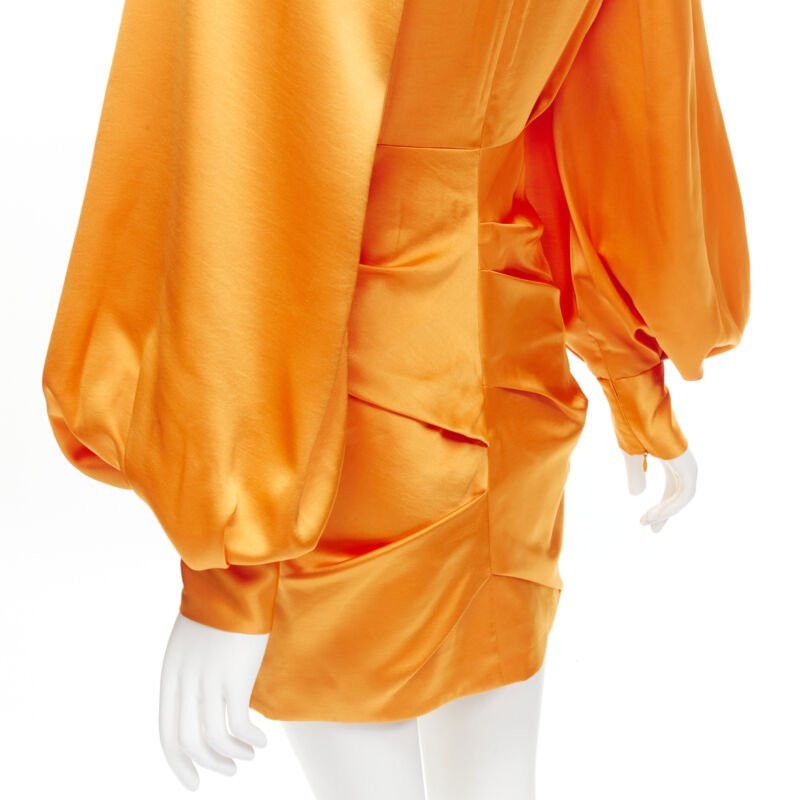 Acler ACLER bright orange silky keyhole draped raglan puff sleeves mini dress US2 XS Size S / US 4 / IT 40 - 2 Thumbnail