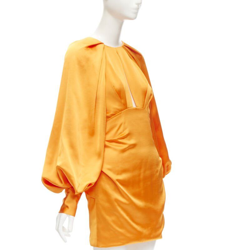 Acler ACLER bright orange silky keyhole draped raglan puff sleeves mini dress US2 XS Size S / US 4 / IT 40 - 3 Thumbnail