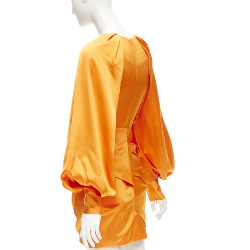 Acler ACLER bright orange silky keyhole draped raglan puff sleeves mini dress US2 XS Size S / US 4 / IT 40 - 6 Thumbnail
