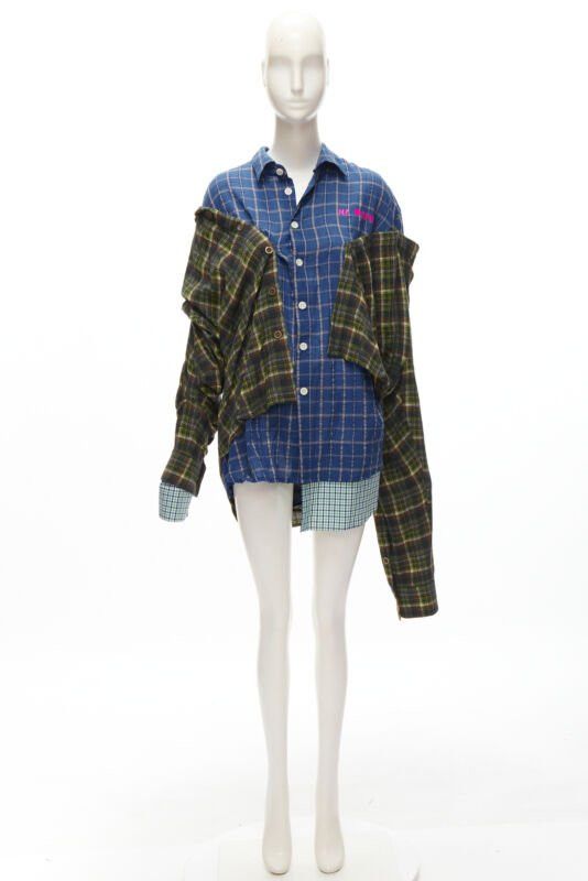 Natasha Zinko NATASHA ZINKO pink logo blue green trio deconstructed grunge plaid shirt FR34 XS Size XS / US 0-2 / IT 36-38 - 11 Thumbnail