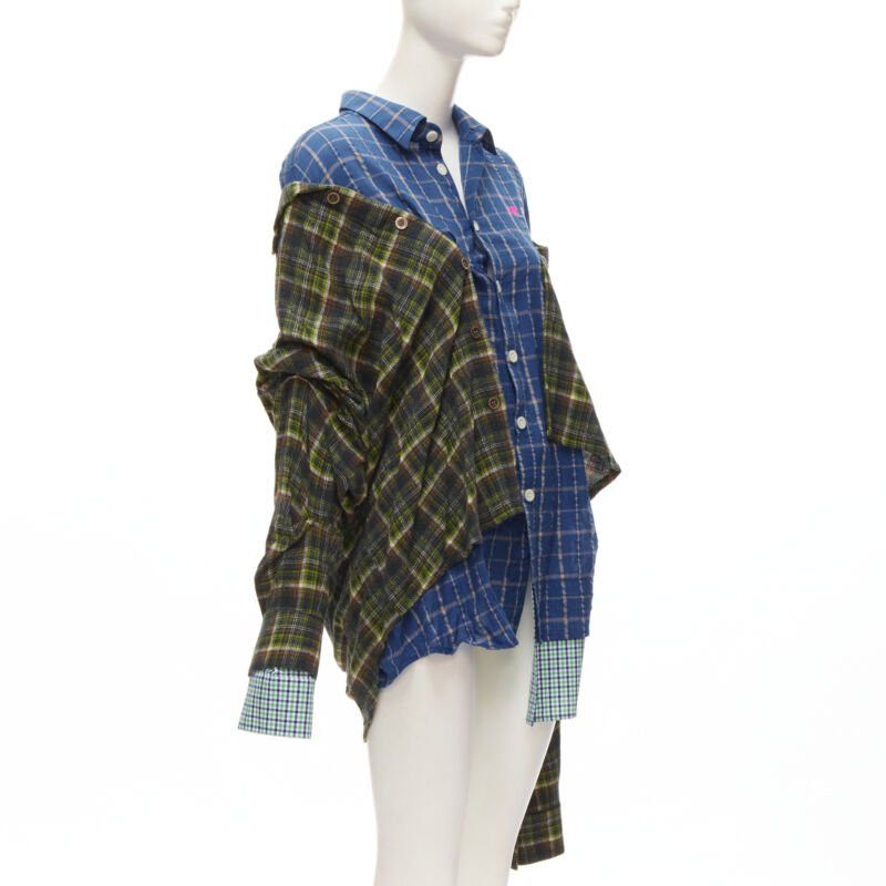 Natasha Zinko NATASHA ZINKO pink logo blue green trio deconstructed grunge plaid shirt FR34 XS Size XS / US 0-2 / IT 36-38 - 3 Thumbnail