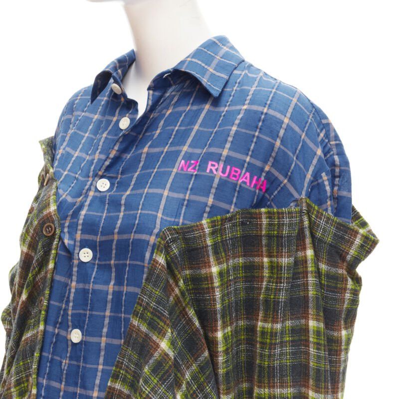 Natasha Zinko NATASHA ZINKO pink logo blue green trio deconstructed grunge plaid shirt FR34 XS Size XS / US 0-2 / IT 36-38 - 2 Thumbnail