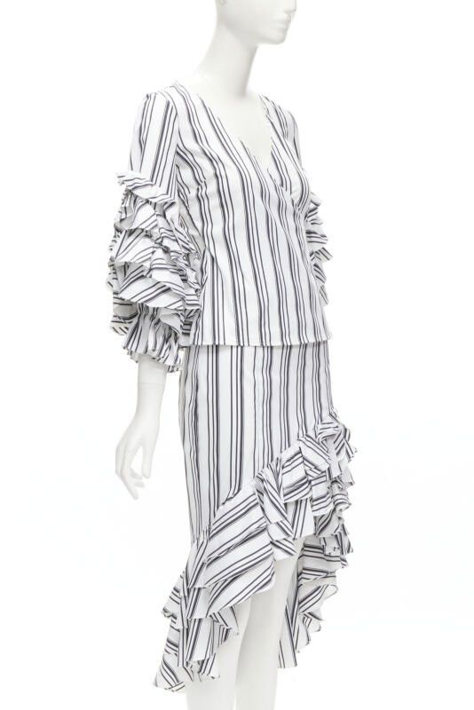CAROLINE CONSTAS CAROLINE CONSTAS black white ruffled stripes wrap top high low skirt set XS Size XS / US 0-2 / IT 36-38 - 3 Thumbnail