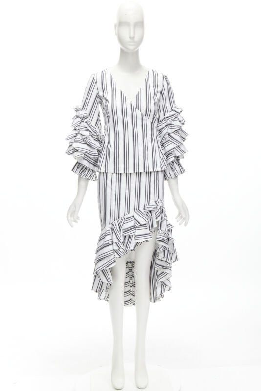 CAROLINE CONSTAS CAROLINE CONSTAS black white ruffled stripes wrap top high low skirt set XS Size XS / US 0-2 / IT 36-38 - 12 Thumbnail