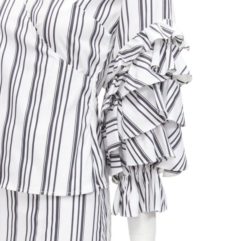 CAROLINE CONSTAS CAROLINE CONSTAS black white ruffled stripes wrap top high low skirt set XS Size XS / US 0-2 / IT 36-38 - 2 Thumbnail
