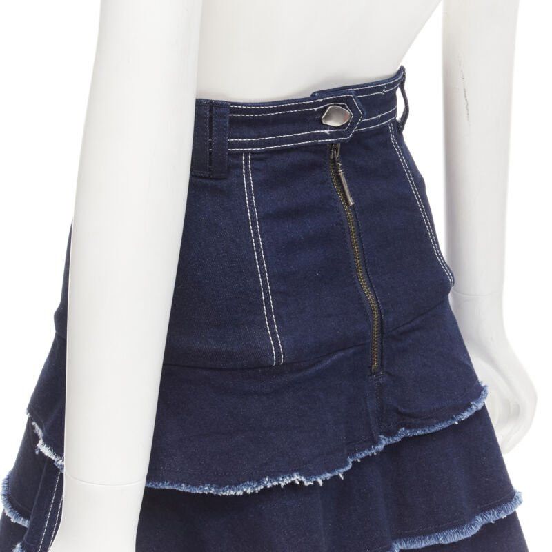 Aje AJE hammered silver buttons blue frayed edge tiered denim skirt UK6 XS Size 26" / US 2 / IT 38 - 8 Thumbnail