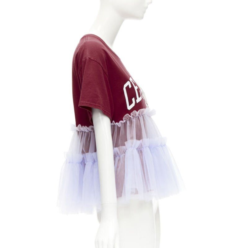 Viktor & Rolf VIKTOR & ROLF Central red lilac tulle varsity logo print deconstructed tshirt S Size S / US 4 / IT 40 - 4 Thumbnail