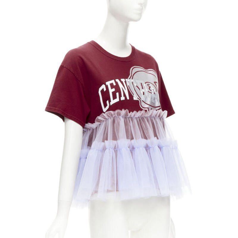 Viktor & Rolf VIKTOR & ROLF Central red lilac tulle varsity logo print deconstructed tshirt S Size S / US 4 / IT 40 - 3 Thumbnail