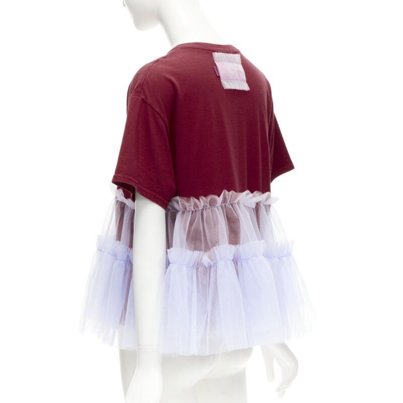 Viktor & Rolf VIKTOR & ROLF Central red lilac tulle varsity logo print deconstructed tshirt S Size S / US 4 / IT 40 - 6 Thumbnail