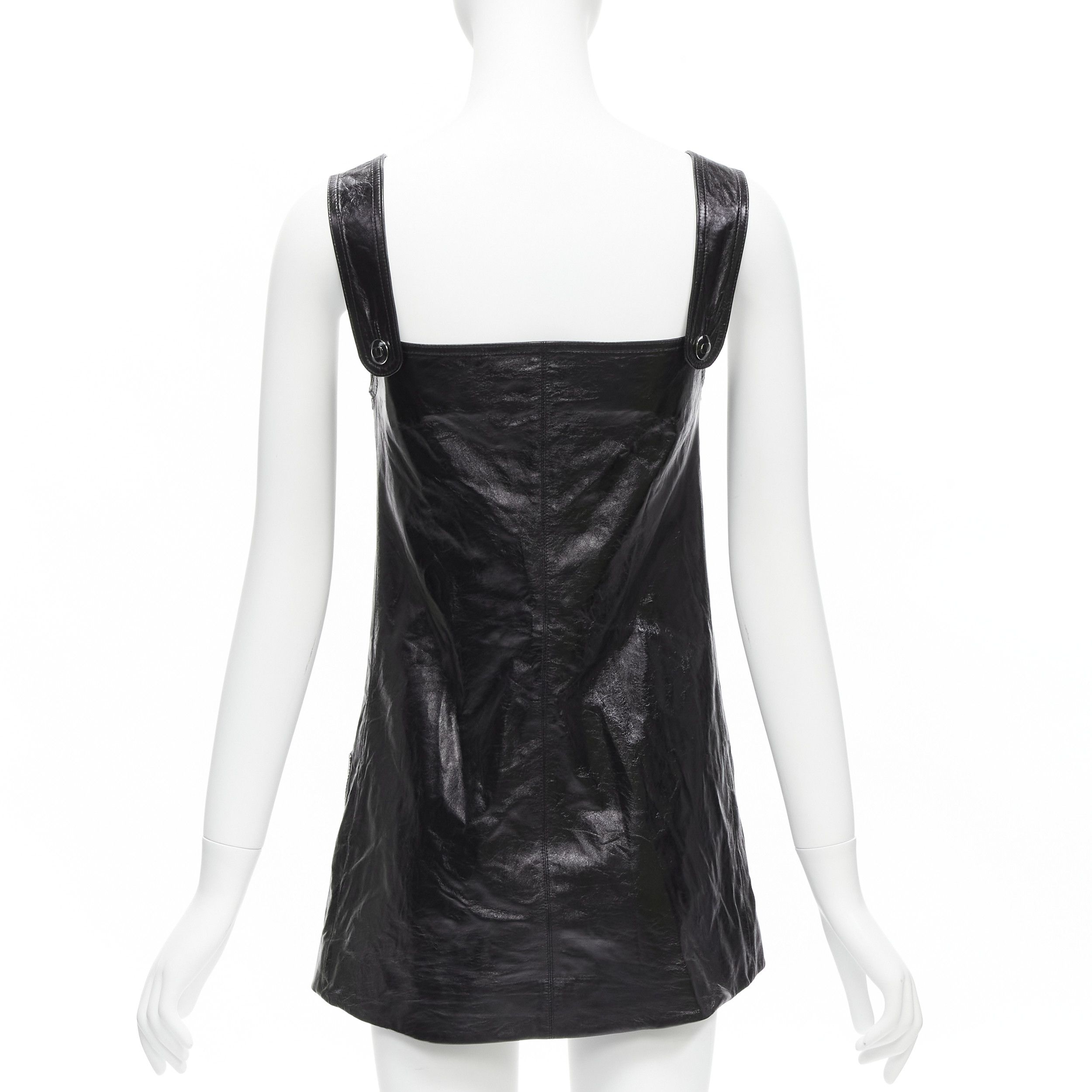 chinese dress ladies Black Leather Overall Dress