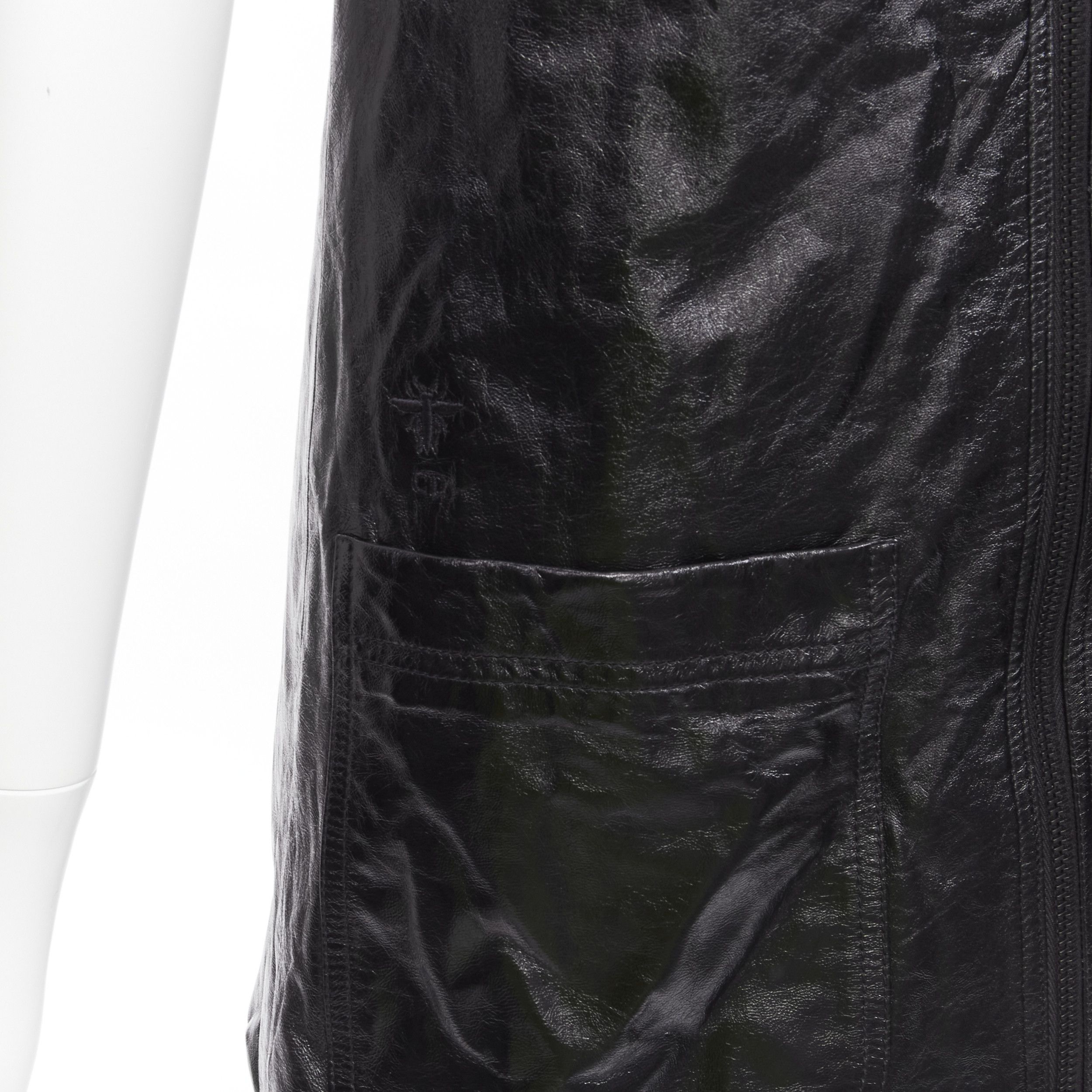 Dior CHRISTIAN DIOR 2022 black crinkled lambskin leather CD logo dungaree mini dress FR36 S Size S / US 4 / IT 40 - 7 Thumbnail