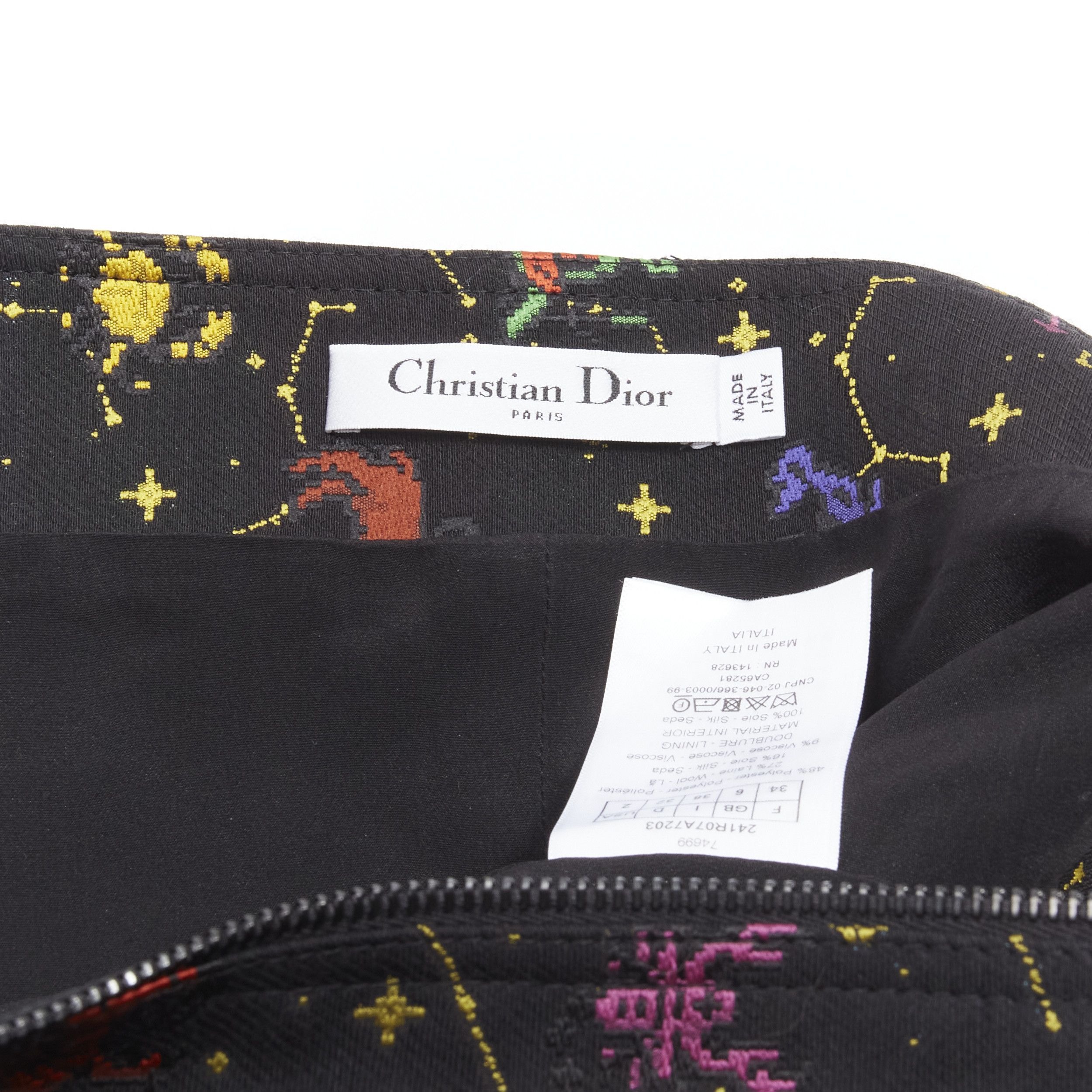 Dior CHRISTIAN DIOR 2022 Pixel Zodiac black astrology jacquard zip front mini dress FR34 XS Size XS / US 0-2 / IT 36-38 - 9 Thumbnail