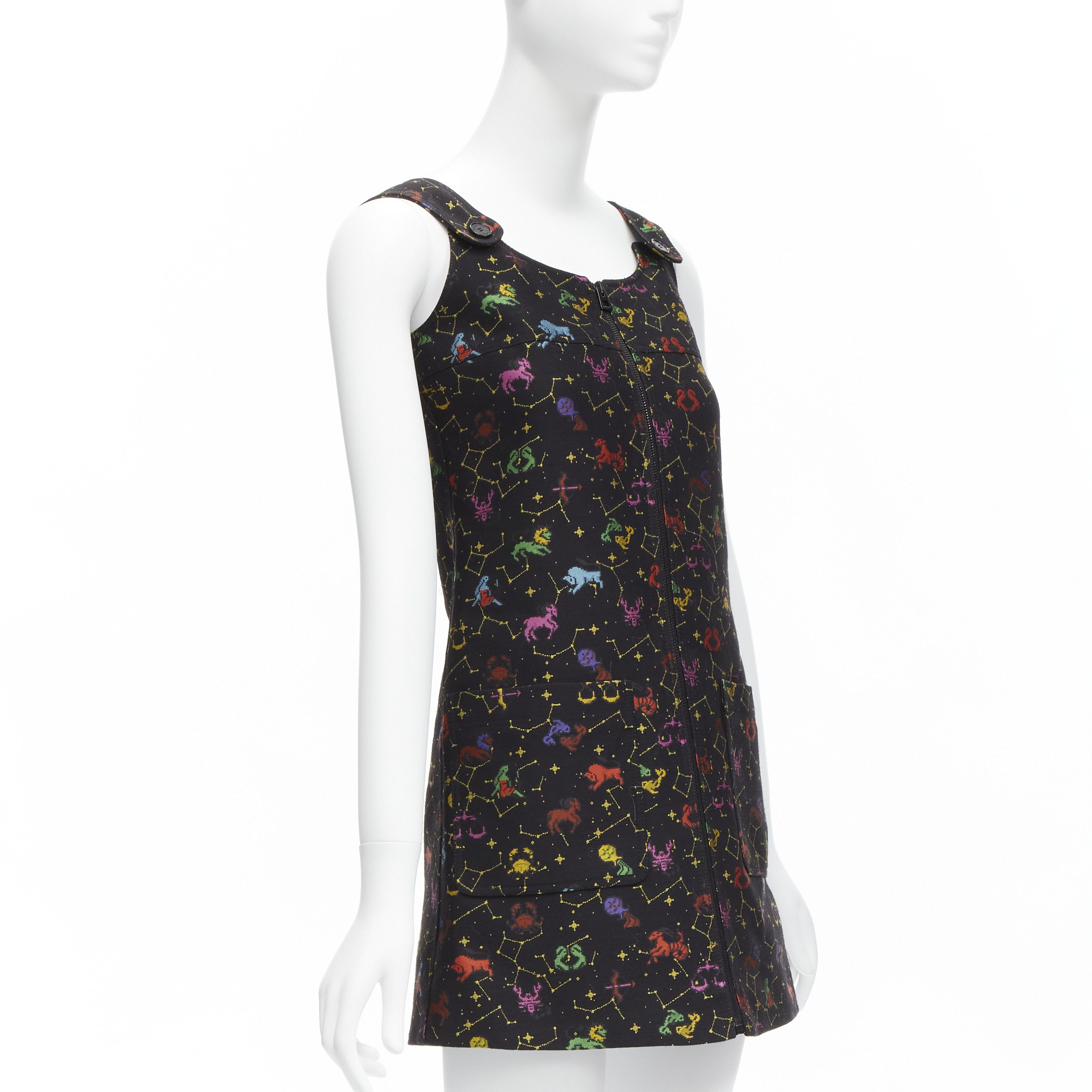 Dior CHRISTIAN DIOR 2022 Pixel Zodiac black astrology jacquard zip front mini dress FR34 XS Size XS / US 0-2 / IT 36-38 - 3 Thumbnail