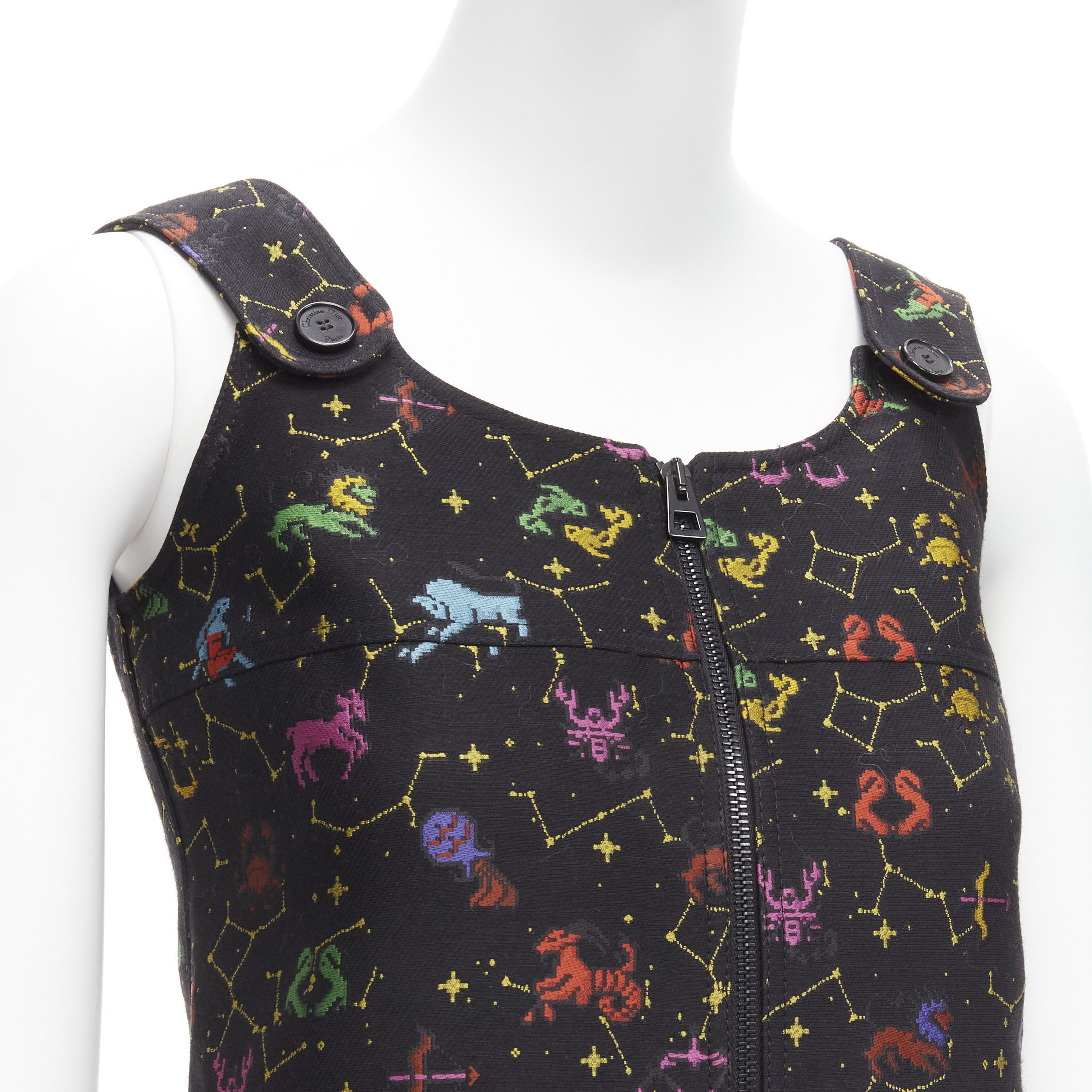 Dior CHRISTIAN DIOR 2022 Pixel Zodiac black astrology jacquard zip front mini dress FR34 XS Size XS / US 0-2 / IT 36-38 - 2 Thumbnail