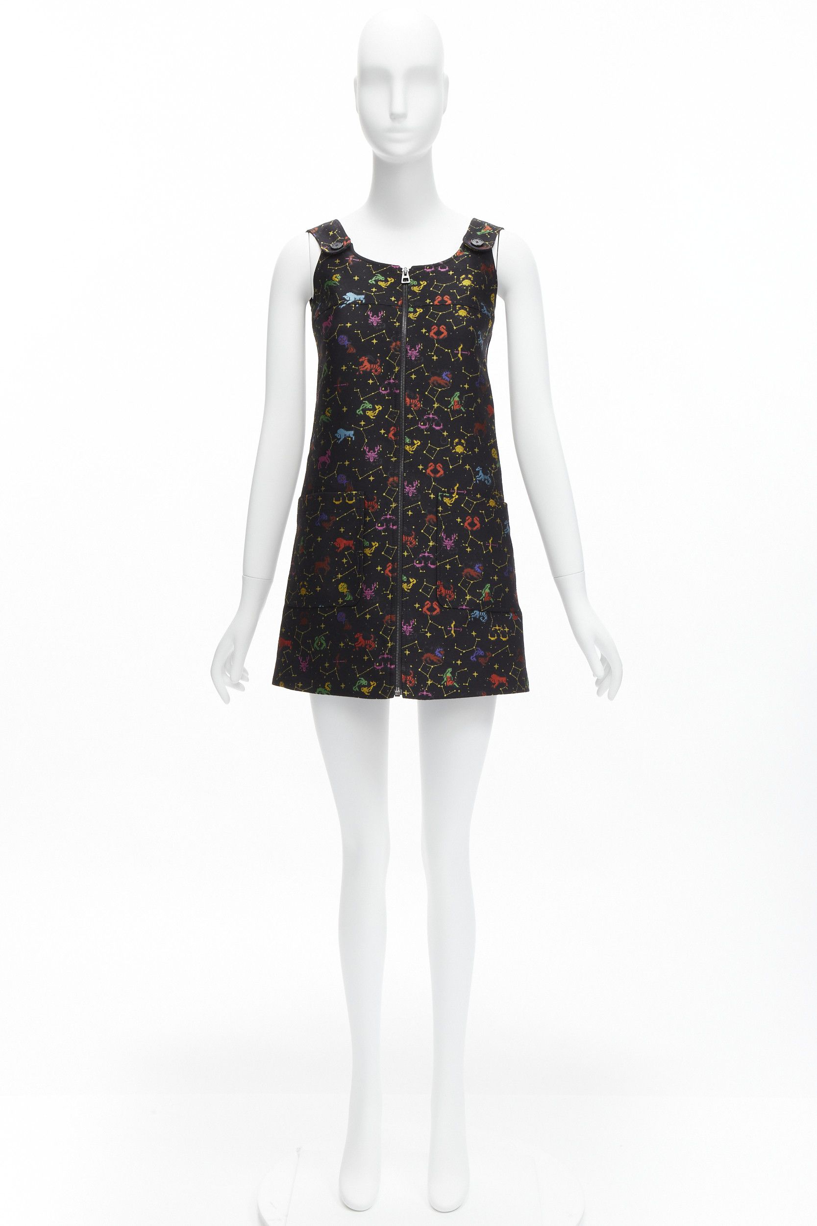 Dior CHRISTIAN DIOR 2022 Pixel Zodiac black astrology jacquard zip front mini dress FR34 XS Size XS / US 0-2 / IT 36-38 - 10 Thumbnail